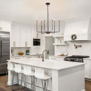 Projet d'appartement blanc, ensemble d'armoires de cuisine sur mesure de luxe, îlot de cuisine complet, armoires de cuisine modernes - Product Image 4