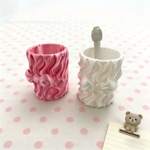 3D Printed Wave Pattern <b>Bow</b> Pen <b>Holder</b> Plastic Round Desk Organizer For Students Girls Creative Stationery Storage - Product Image 4