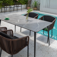 (E7097) Chaise de salle à manger en rotin tissé en corde avec cadre en aluminium pour l'extérieur avec coussin de siège