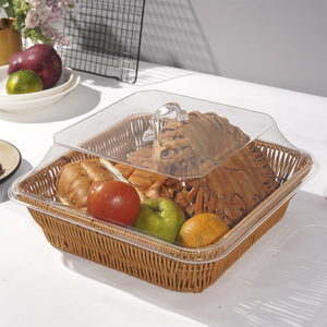 Cesti Portaoggetti in Vimini Naturale Fatti a Mano, Rettangolari Impilabili, per <span class=keywords><strong>Pane</strong></span>, Frutta, Picnic, con Coperchio, Decorazione per Cucina e Casa - Product Image 6