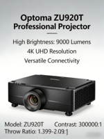 Projecteur domestique Optoma ZU920T DLP Laser 1080P 3D avec 9800 lumens intégrés, 30 000 heures, courte focale 360°, stéréo, garantie de 30 jours