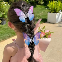 Nouvelle pince à cheveux papillon faite à la main, dégradé de couleurs, traitement à domicile, épingle à cheveux en métal, style conte de fées, enfants, fabrication Henan, soie