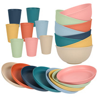 Ensembles de vaisselle en paille de blé ensemble réutilisable incassable tasses de cuisine assiettes et bols ensembles lave-vaisselle assiettes allant au micro-ondes