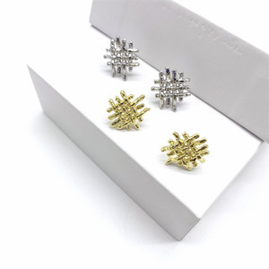 <b>Stud</b> Earrings Geometric Irregular Grid Gold And <b>Silver</b> 925 <b>Silver</b> Ear Post Fashion Jewelry - Product Image 3