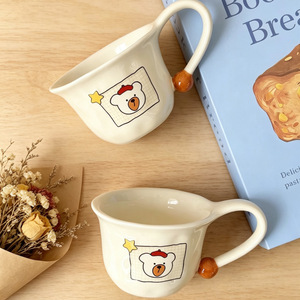 Taza de Cerámica Estilo Crema con Diseño de Osito de Dibujos Animados, <span class=keywords><strong>Linda</strong></span> y Relajante, Sin Tapa, para Oficina y Hogar - Product Image 2