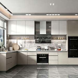 Ensemble complet d'armoires de <span class=keywords><strong>cuisine</strong></span> autoportantes en bois massif avec portes Shaker, plan de travail en granit artificiel et quincaillerie en acier inoxydable - Product Image 1