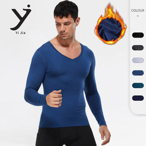 <b>Men</b> <b>Fleece</b> Lined V Neck Long Sleeved Fitness Top PRO Compression Training Wear High Stretch Running Sports <b>Shirt</b> - Product Image 1