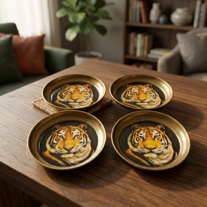 Handcrafted Golden Brass Tiger Design Coaster with Black Printed Center for Luxury Home Decor and Dining Table - Product Image 3