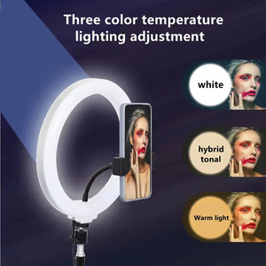 Anneau <span class=keywords><strong>lumineux</strong></span> <span class=keywords><strong>LED</strong></span> RGB 10 pouces avec trépied et support de <span class=keywords><strong>téléphone</strong></span> pour photographie, éclairage d'appoint circulaire, maquillage et selfies - Product Image 2