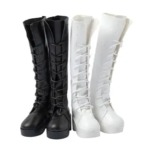 Weiße schwarze Puppen schuhe BJD lange Stiefel für Puppen