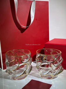Vasos de Cristal Transparente Pintados con Borde Dorado, Diseño Creativo y Moderno, Vasos Irregulares para Whisky, Gran Venta - Product Image 2