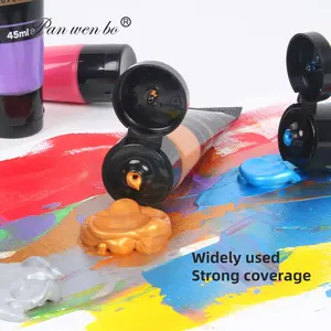 Panwenbo individuell gemachte 18-farben 45-ml-Rohr Acryl Farb-Set fluoreszierende Farbe für Künstler Malerei