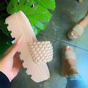 European American Women's Thick-Soled <b>Water</b> Platform <b>Slides</b> Slippers New 2024 Spring Summer Collection Woven One-Word Sandals - Product Image 3