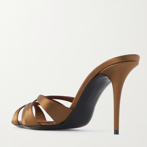 Sandalias de tacón alto de aguja con punta abierta para mujer, talla grande 45, para pies anchos, con tiras cruzadas, estilo mule - Product Image 6