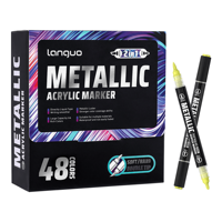 Lot de 48 Marqueurs Acryliques Métalliques Double Pointe Premium en PET, Non Effaçables, Effet Scintillant, pour Peinture DIY sur Pierre et Céramique
