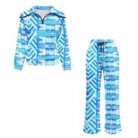 Ensemble de survêtement 2 pièces pour femme, motif Tapa polynésien de haute qualité, sweat-shirt à demi-zip et pantalon de survêtement large