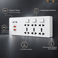 Multiprise murale multifonctionnelle à 15 prises avec ports USB-C 65W à charge rapide, panneau adaptateur IP54 pour cuisine