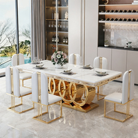 Ensemble de table à manger en marbre moderne, 10 places, pieds en acier inoxydable, table rectangulaire pour banquet, restaurant, maison