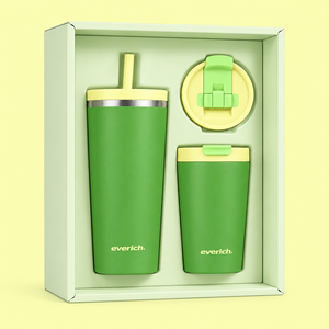 Set di Tumbler Personalizzati Everich da 14 <span class=keywords><strong>oz</strong></span> + 24 <span class=keywords><strong>oz</strong></span>, Borracce in Acciaio Inox a Doppia Parete Isolate, Tazze da Auto con Cannuccia - Product Image 6