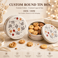Boîte ronde en étain imprimée personnalisée de qualité alimentaire, récipient en métal pour biscuits, biscuits, bonbons, emballage cadeau, affichage