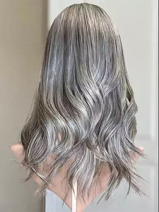 Elegante Parrucca Grigia Sale e Pepe con Frontale in Pizzo |   <span class=keywords><strong>Capelli</strong></span> Umani Ondulati 13x4/13x6 Tinti in Salone con Cappuccio Senza Colla per un Look Naturale - Product Image 1