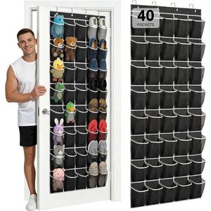 40 Pocket Over The Door <b>Shoe</b> Organizer Black Mesh Hanging Storage For <b>Shoes</b> Behind Door Wall Mount - Product Image 1