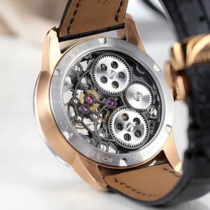 Montres mécaniques à tourbillon squelette, boîtier en or rose de 40mm, bracelet en cuir, cadran en verre saphir en dôme, montre pour hommes SM1046 - Product Image 3