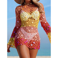 Robe de plage bohème transfrontalière européenne et américaine, nouvelle collection été, tricotée à sequins pour femme, col rond, manches longues, en acrylique