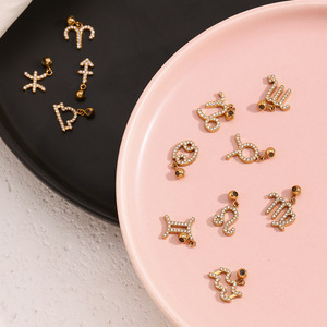 G3221 all'ingrosso Pvd 18K placcato oro acciaio inossidabile <span class=keywords><strong>oroscopo</strong></span> zircone intarsiato 12 ciondoli segno zodiacale ciondoli per la creazione di gioielli - Product Image 3