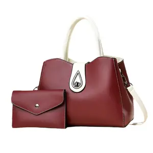 New Arrival stock ladies handbag set korean design pu leather women 2pcs bags set