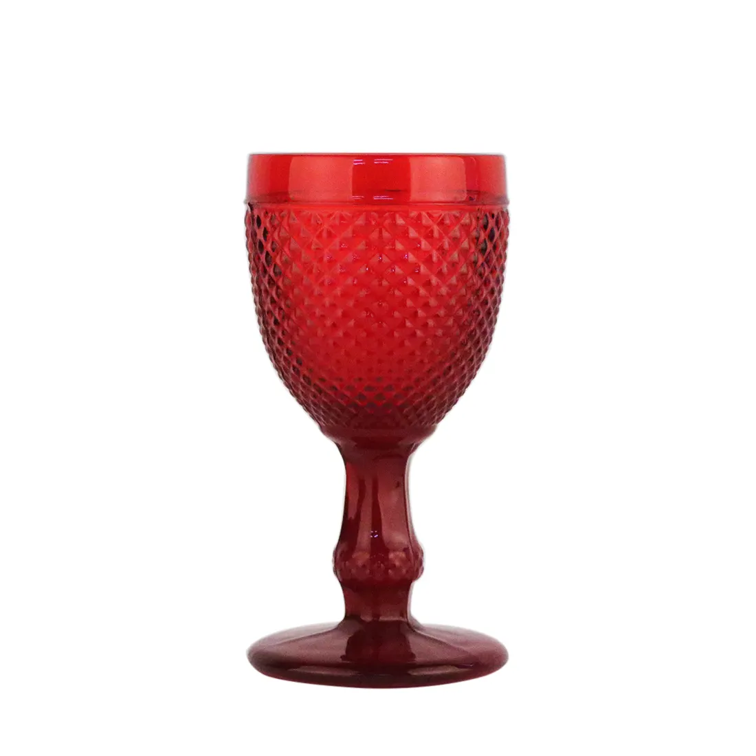 Vintage elmas kırmızı kabartmalı şarap bardağı kalın kök renkli cam su kadehler