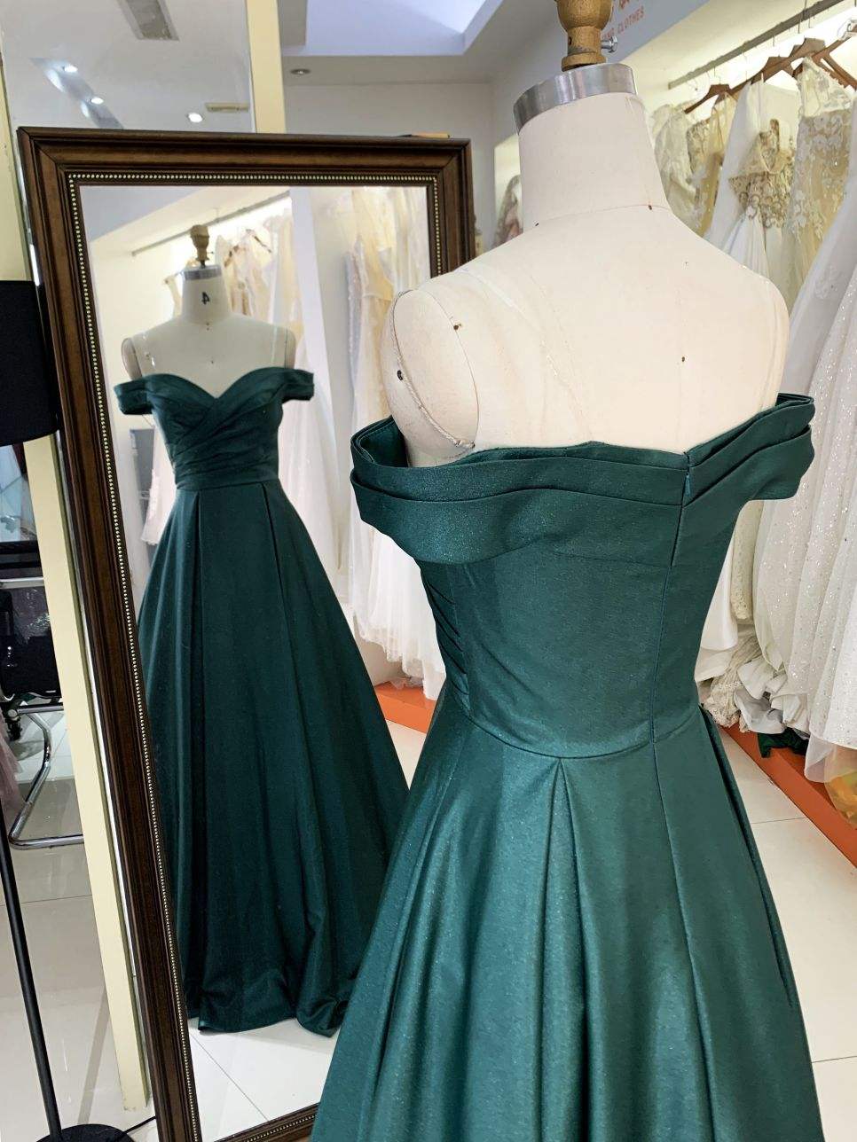 emerald wedding dress color long