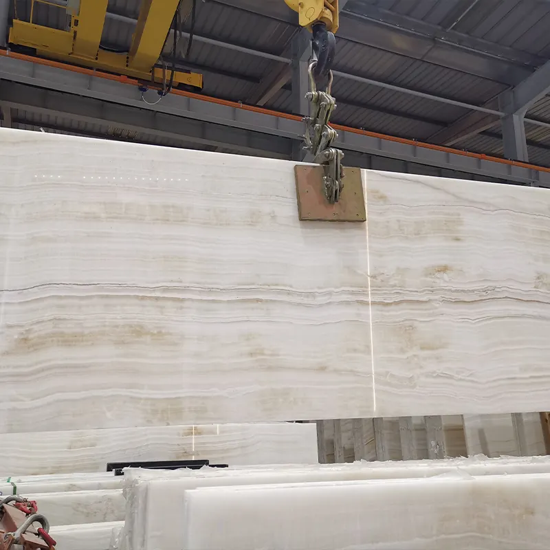 TMZ OEM /ODM Backlit Onyx Wall Panel Natural Straight White Wood Vein Marble Onyx Vanilla Onyx Slab