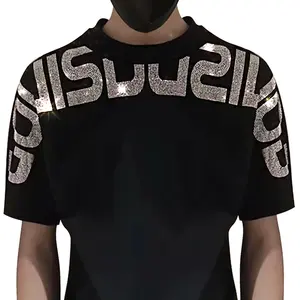 New Trends Oversize Rhinestone Polyester Cotton Blend T-shirt For Men 160 Gsm Round Neck Men's T-shirts