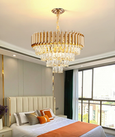 Magnifique Lustre d'Hôtel en Cristal Doré, Suspension de Luxe, Lampe Pendentif Décorative
