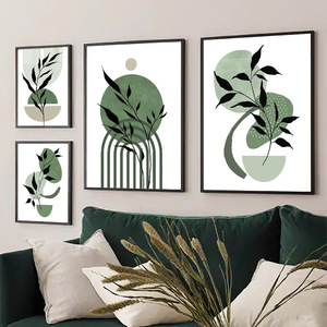 Stampe d'Arte Minimalista con Figure Astratte Verdi e Piante, <span class=keywords><strong>Disegni</strong></span> Geometrici Boho su Tela <span class=keywords><strong>per</strong></span> Soggiorno e Arredamento Casa - Product Image 3