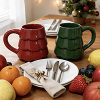 Vente flash - Tasse en céramique en forme de sapin de Noël - Tasse rouge et verte - Tasse à café - Tasse à lait pour Noël