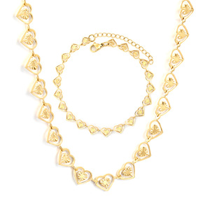 Heart Shaped Stainless Steel Necklace <b>Bracelet</b> <b>Set</b> For Women Party Jewelry Fashion Accessory - Product Image 1