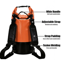 Sac étanche pliable en PVC pour sports de plein air, avec fermeture roll-top et poche avant, disponible en tailles 5L et 20L