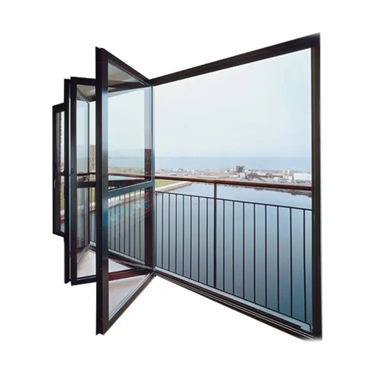 Porta per balcone esterna scorrevole Bifold a fisarmonica pieghevole in alluminio da 2.0mm in vetro temperato commerciale