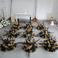 Boule de fleurs artificielle en soie noire avec plumes de rose, centre de table pour mariage, banquet, décoration d'allée d'entrée, salle d'événements