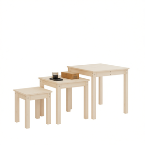 Set di Tavolini a Incastro in Legno di Pino Massiccio, 3 Pezzi Impilabili, Design Moderno per Arredamento Soggiorno - Product Image 1