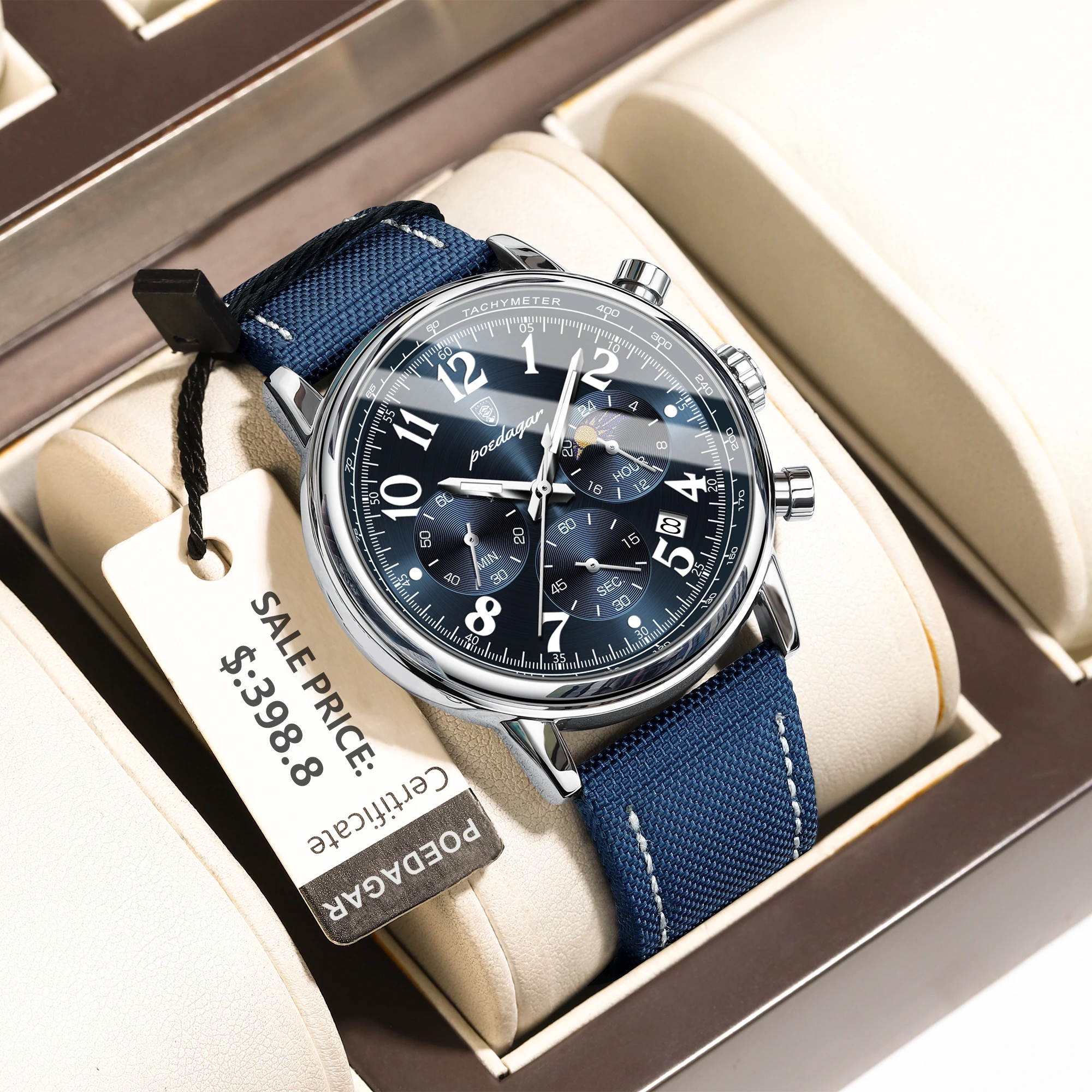 POEDAGAR 808 Men's Luxury Quartz Chronograph Watch | Waterproof Luminous Sports Wristwatch with Nylon Leather Strap