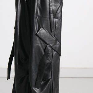 Moda New Vintage Streetwear <span class=keywords><strong>pantaloni</strong></span> <span class=keywords><strong>larghi</strong></span> da donna dritti tinta unita elastico in vita gamba larga <span class=keywords><strong>pantaloni</strong></span> Cargo in <span class=keywords><strong>pelle</strong></span> Pu donna - Product Image 6