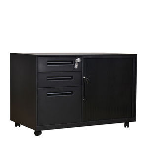Mueble de Oficina de Acero, Mueble Metálico con 3 Cajones y Puerta Corredera de Tambor, Gabinete de Almacenamiento Móvil de Acero - Product Image 4