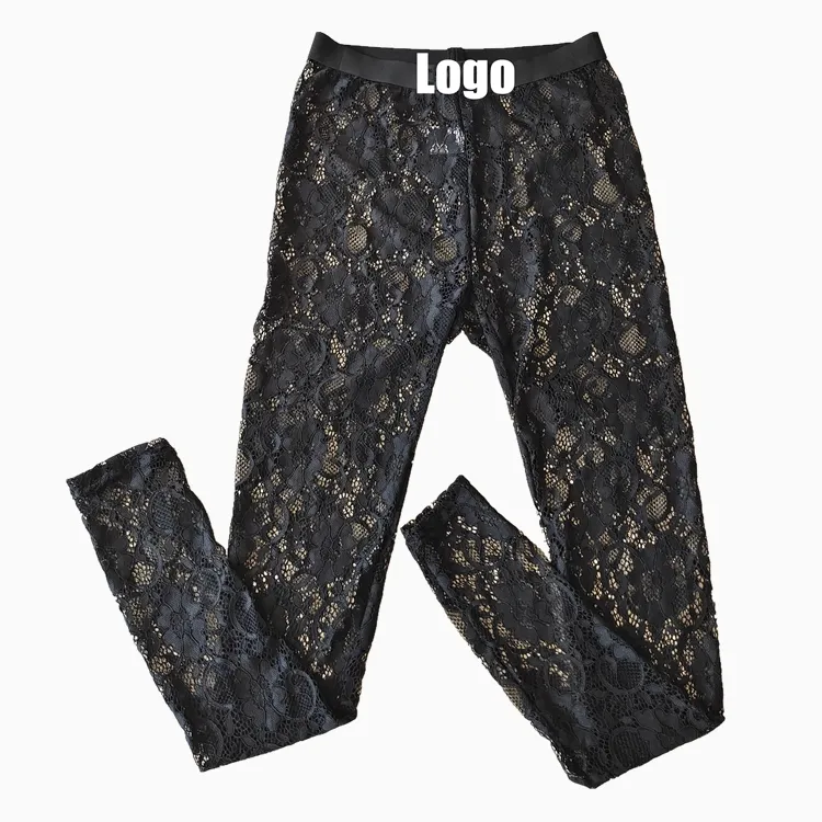 Wholesale and Custom Band Logo Women's Plus Size Stretchy Lace Pattern Capris Leggings Tights