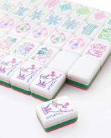 Jeu de Mahjong en Acrylique Rose Éléphant à 4 Couches, 160 Pièces, Style Américain, Rayures Bleues, Emballage en Carton Imperméable et Durable