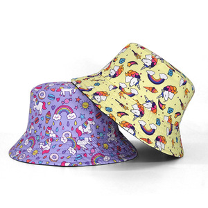 Verano al aire libre gorra de sol patrón <span class=keywords><strong>Rosa</strong></span> gorra de doble cara sombreros de <span class=keywords><strong>pescador</strong></span> niñas niños dibujos animados unicornio impresión niños sombrero de cubo - Product Image 2