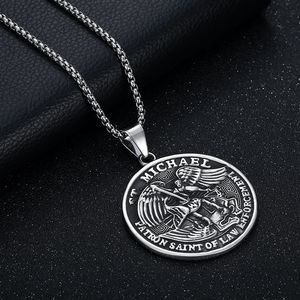 St Michael Angel Round Pendant <b>Titanium</b> Steel Necklace Unisex Fashion Jewelry Gift - Product Image 4