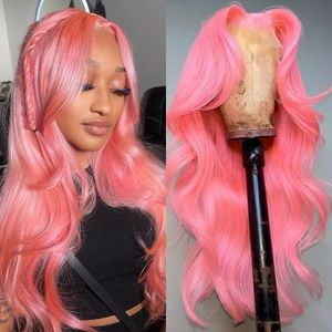 15A pelo brasileño colorido 13x6 HD encaje frente pelucas prearrancadas 15A cuerpo onda peluca en púrpura Rosa rojo - Product Image 5